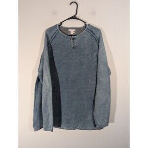 Carbon2Cobalt Sweater Men Size XL Blue Henley Crewneck Knit Ribbed Waterman‎ LS